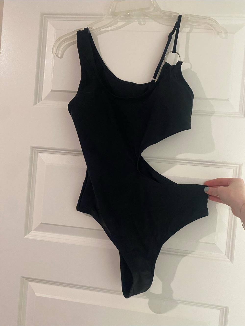 Black Asymmetric Cutout One-Piece Swimsuit